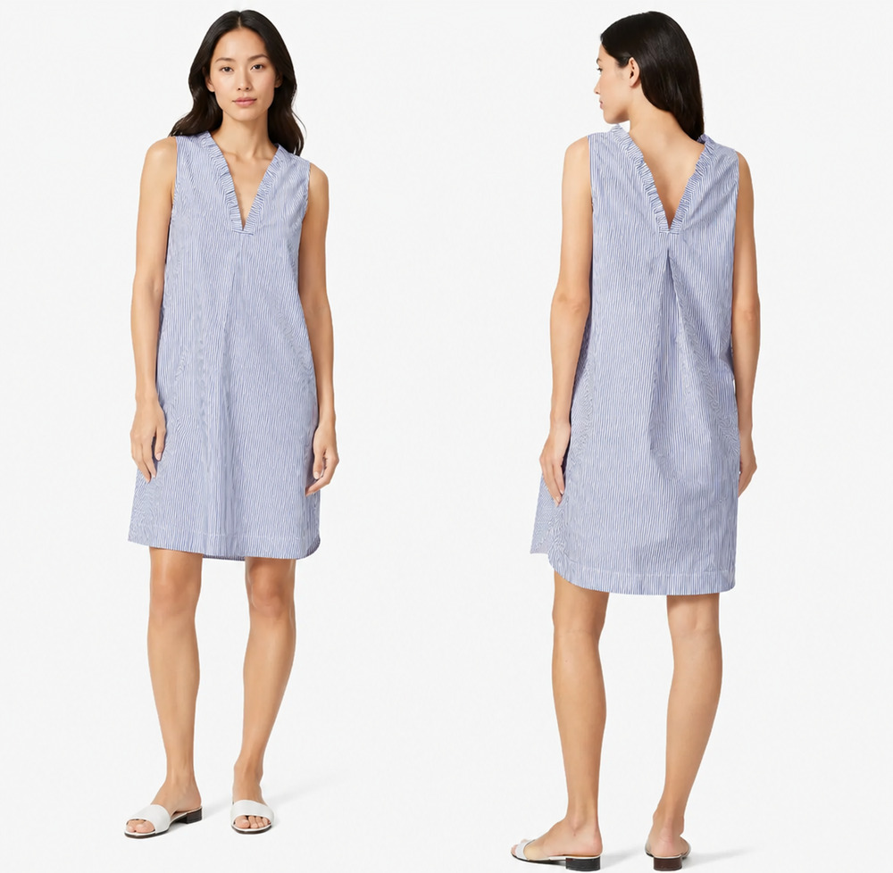 Lafayette 148 Yvette Convertible Shift Dress Large Blue White Striped Cotton